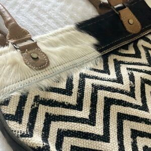 Myra Bag Small Tote with cow fur, chevron print. Super cute!